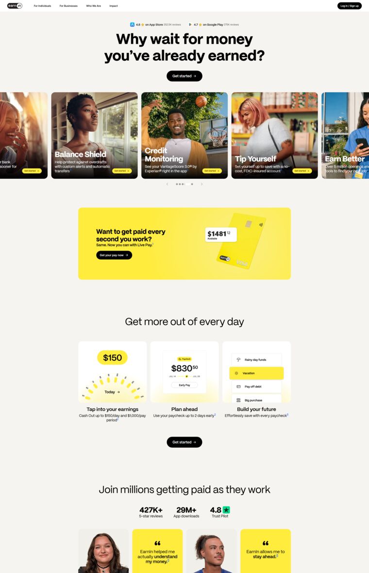 EarnIn app and website