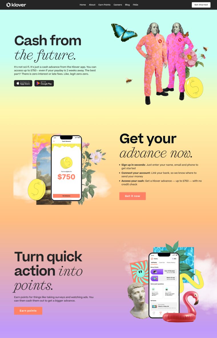 Klover app and website